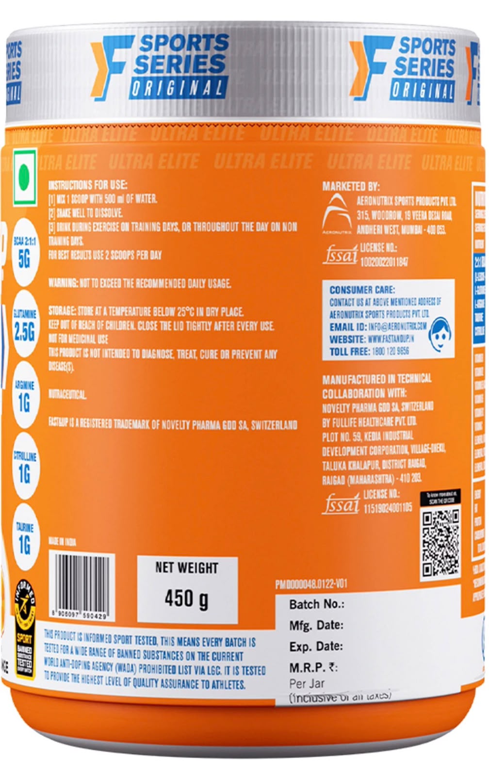 FAST & UP BCAA 450GM ADVANVED BCAA