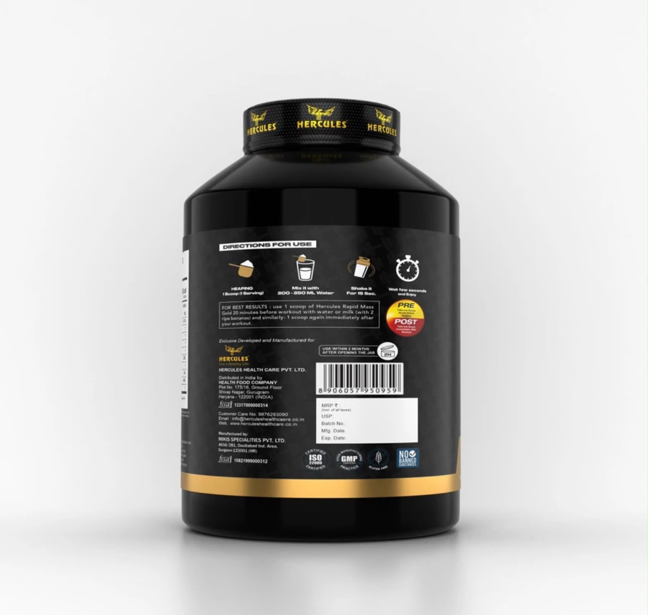 HERCULES RAPID MASS GOLD WEIGHT GAINER / MASS GAINER 3KG CHOCOLATE/MALAI KULFI