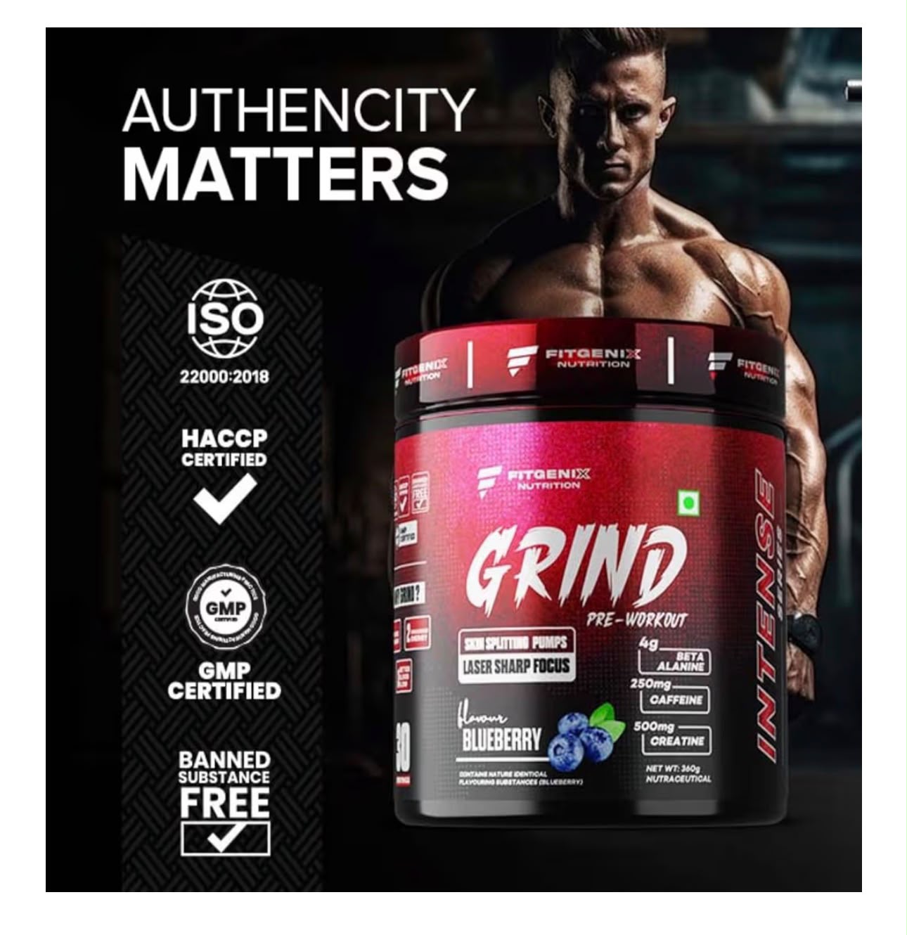 FITGENIX GRIND PREWORKOUT BLUEBERRY/GUAVA/WATERMELON 360GM