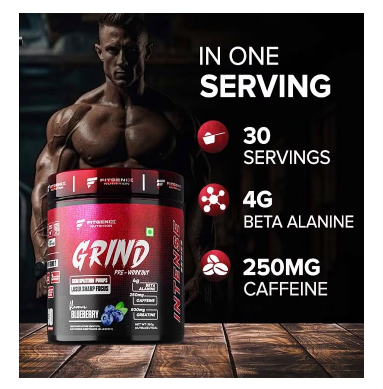 FITGENIX GRIND PREWORKOUT BLUEBERRY/GUAVA/WATERMELON 360GM
