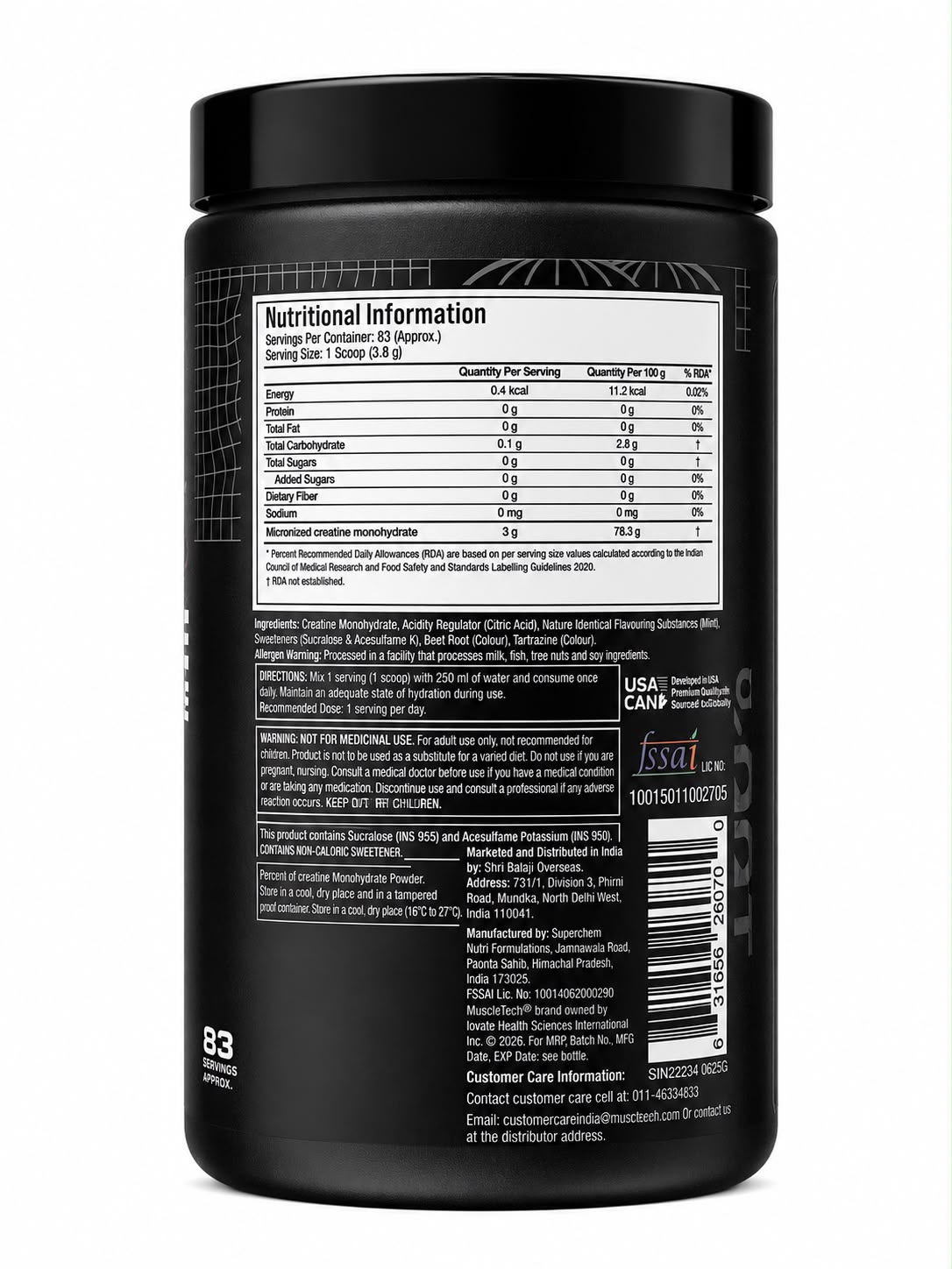 MUSCLETECH CREATINE MONOHYDRATE 315GM