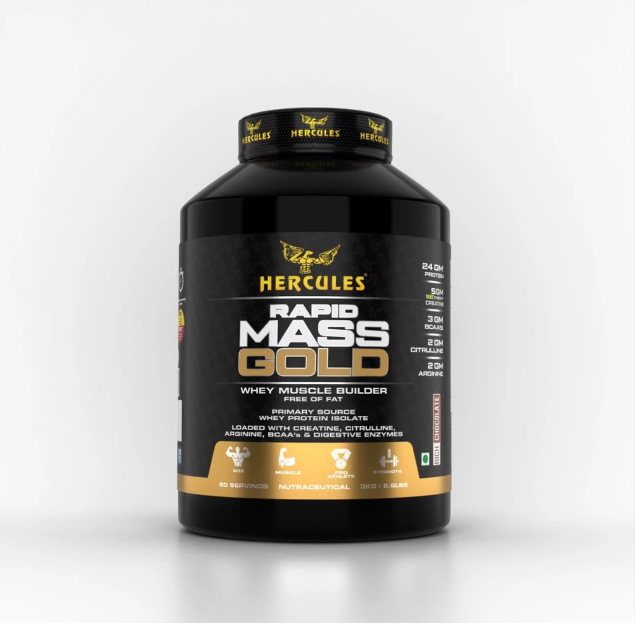 HERCULES RAPID MASS GOLD WEIGHT GAINER / MASS GAINER 3KG CHOCOLATE/MALAI KULFI